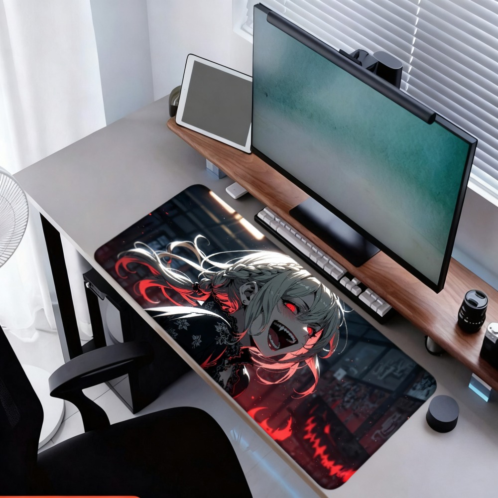 Desk Setup Background - An anime girl with red flames
