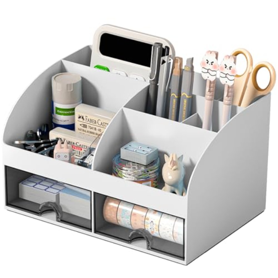 Drawer Organizer Bamboo - Desk Organizer with 6 Compartments and