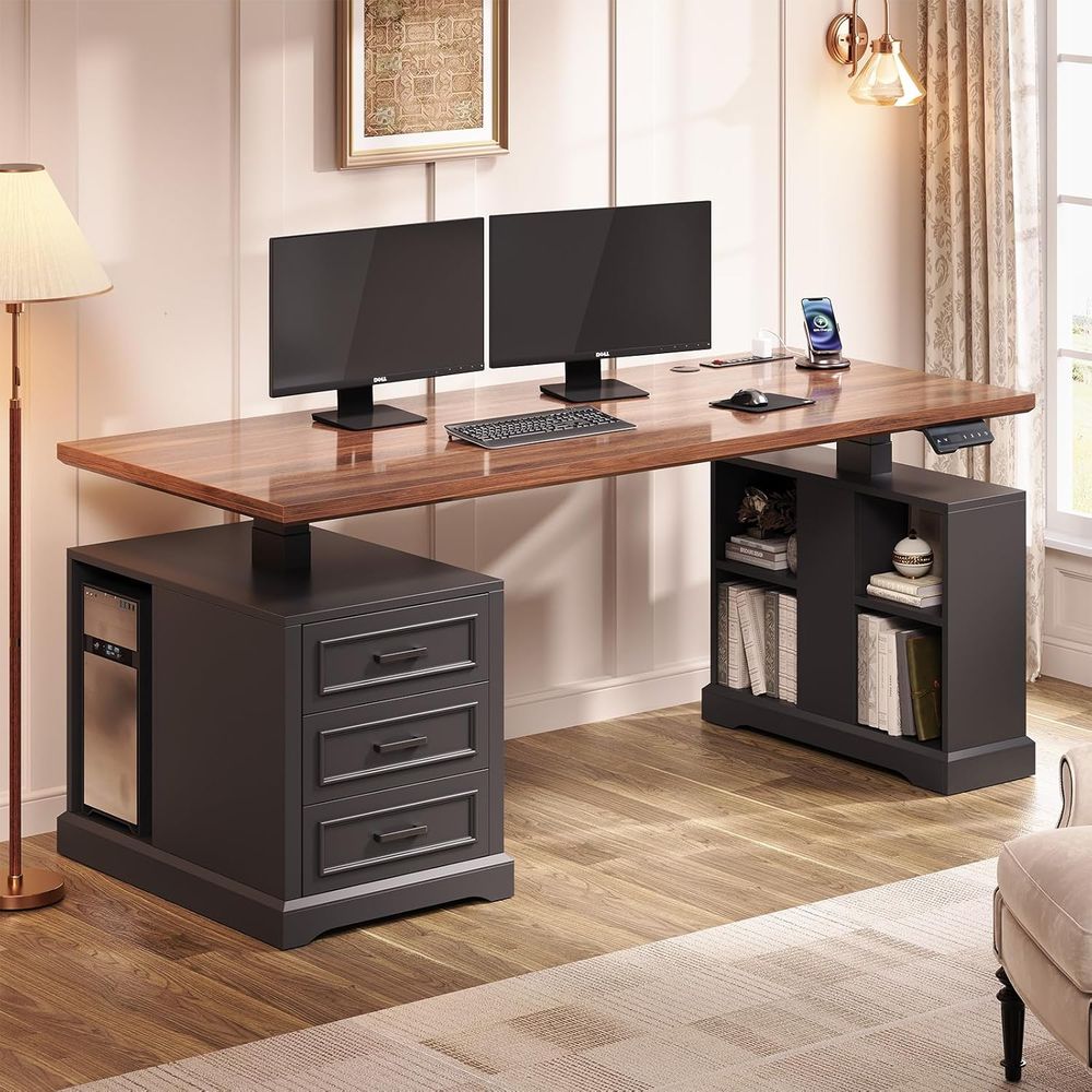 Desk Setup Black - 63 Adjustable Electric Standing Desk with