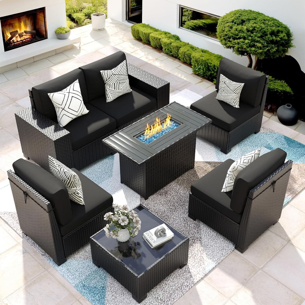 Desk Setup Black - 7 Piece Outdoor Sectional Sofa with