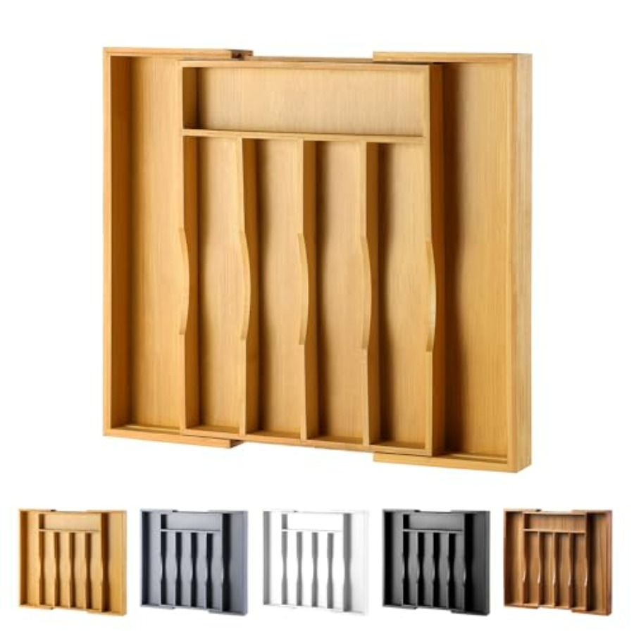 Drawer Organizer Bamboo - Expandable Bamboo Kitchen Drawer Organizer for