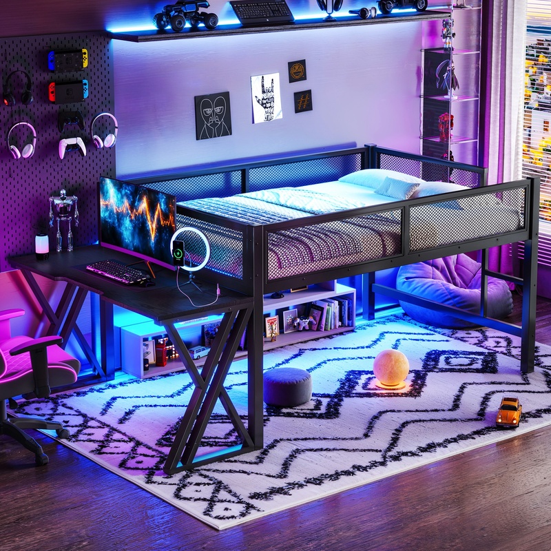 Desk Setup Bedroom - Gaming Loft Bed with Desk, X-Frame