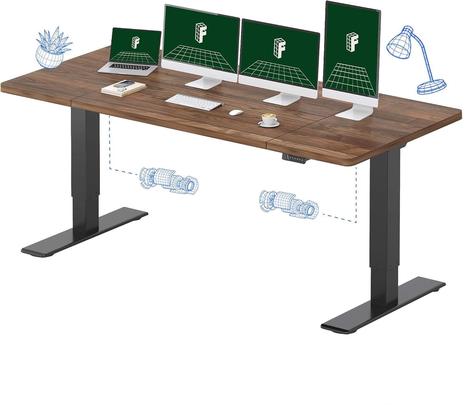 Desk Setup Black - Electric Standing Desk with Dual Motor,