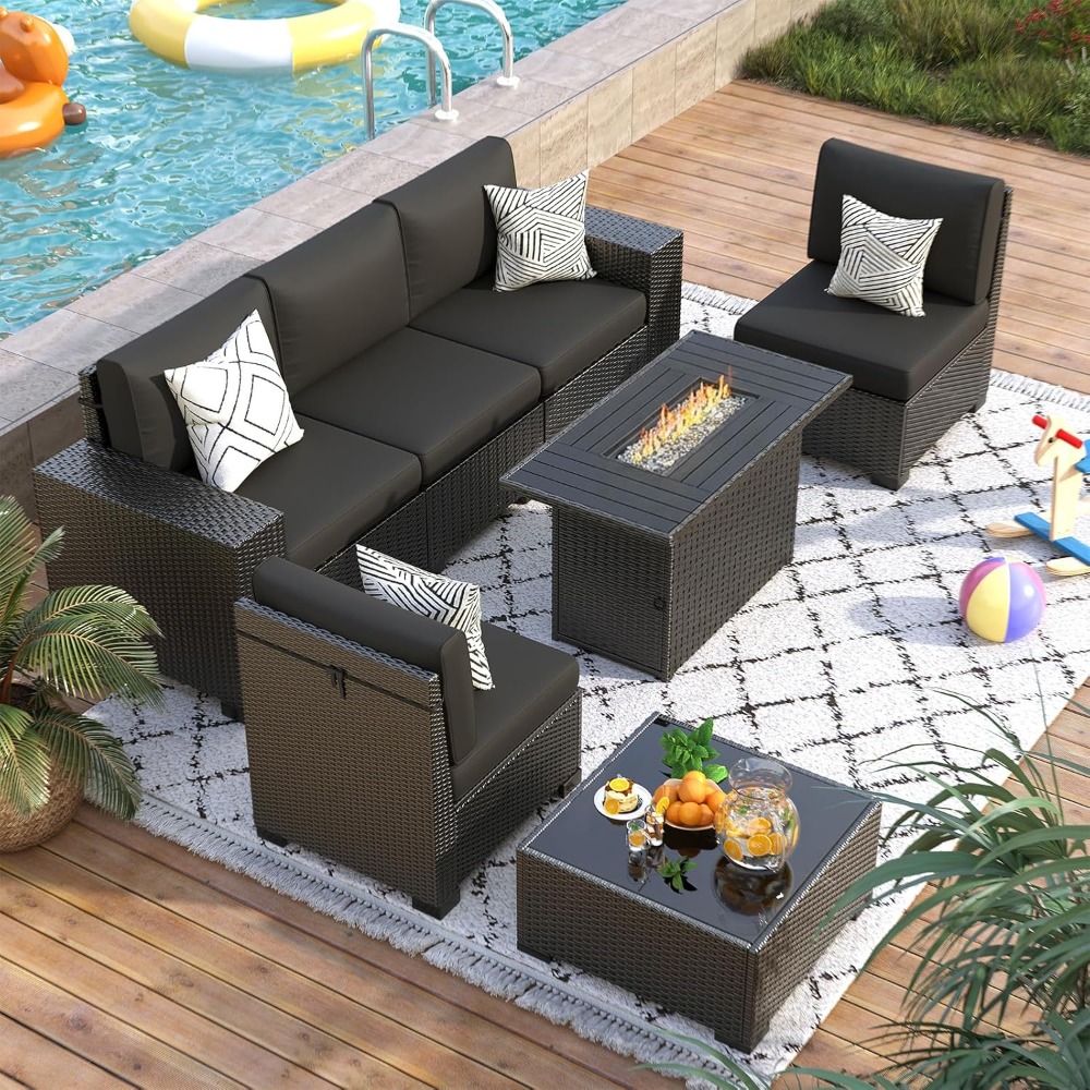 7 Piece Outdoor Sectional Sofa - огляд і ціна Desk Setup Black