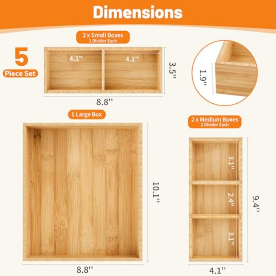 Bamboo Drawer Organizer, 5-Pie - огляд і ціна Drawer Organizer Bamboo