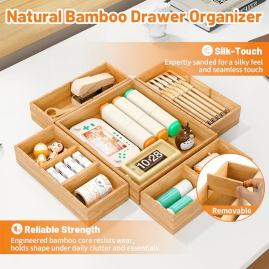 Bamboo Drawer Organizer, 5-Pie - огляд і ціна Drawer Organizer Bamboo