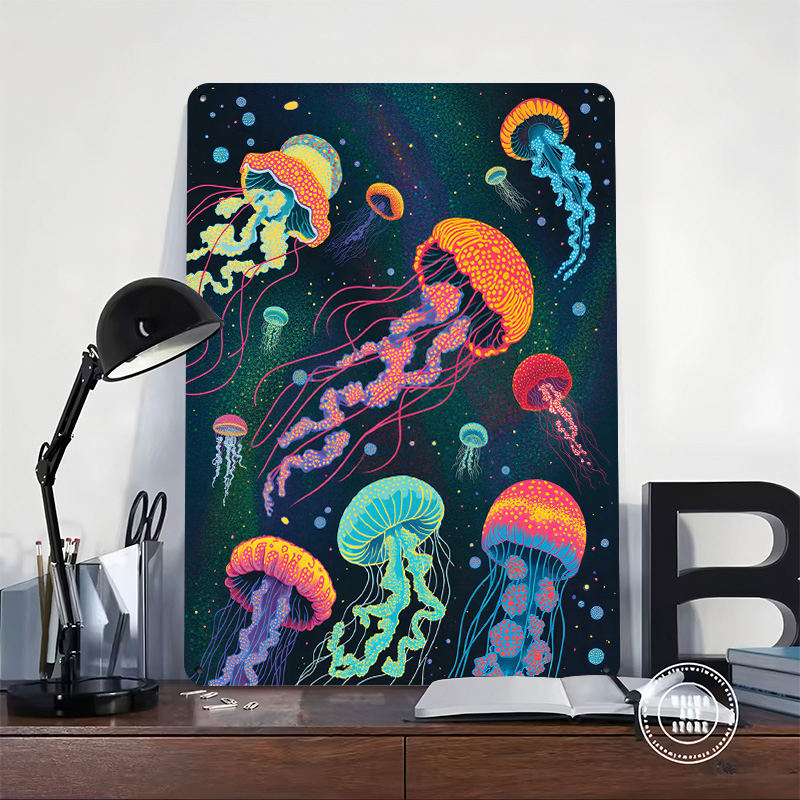 Vibrant Jellyfish in Cosmic Ba - огляд і ціна Desk Setup Background