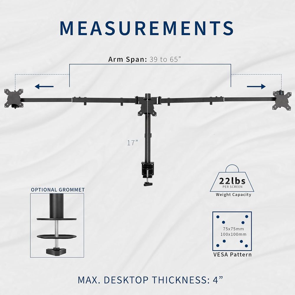 Triple Monitor Desk Mount, Adj - огляд і ціна Desk Setup Black