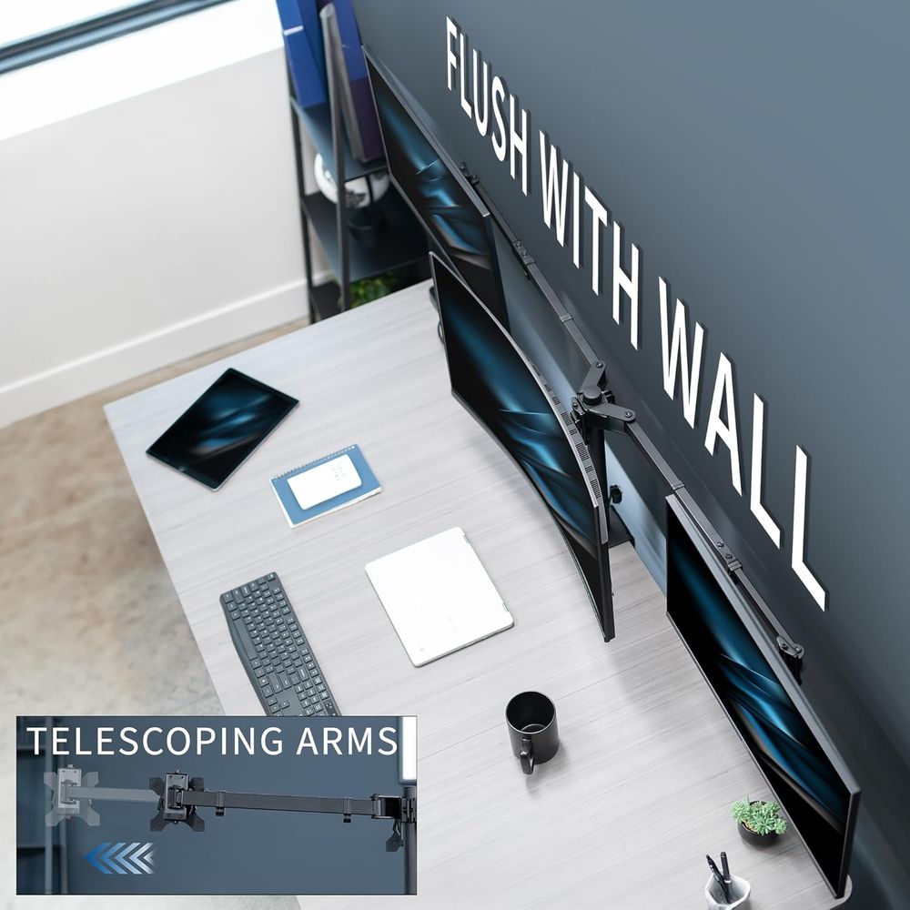 Triple Monitor Desk Mount, Adj - огляд і ціна Desk Setup Black