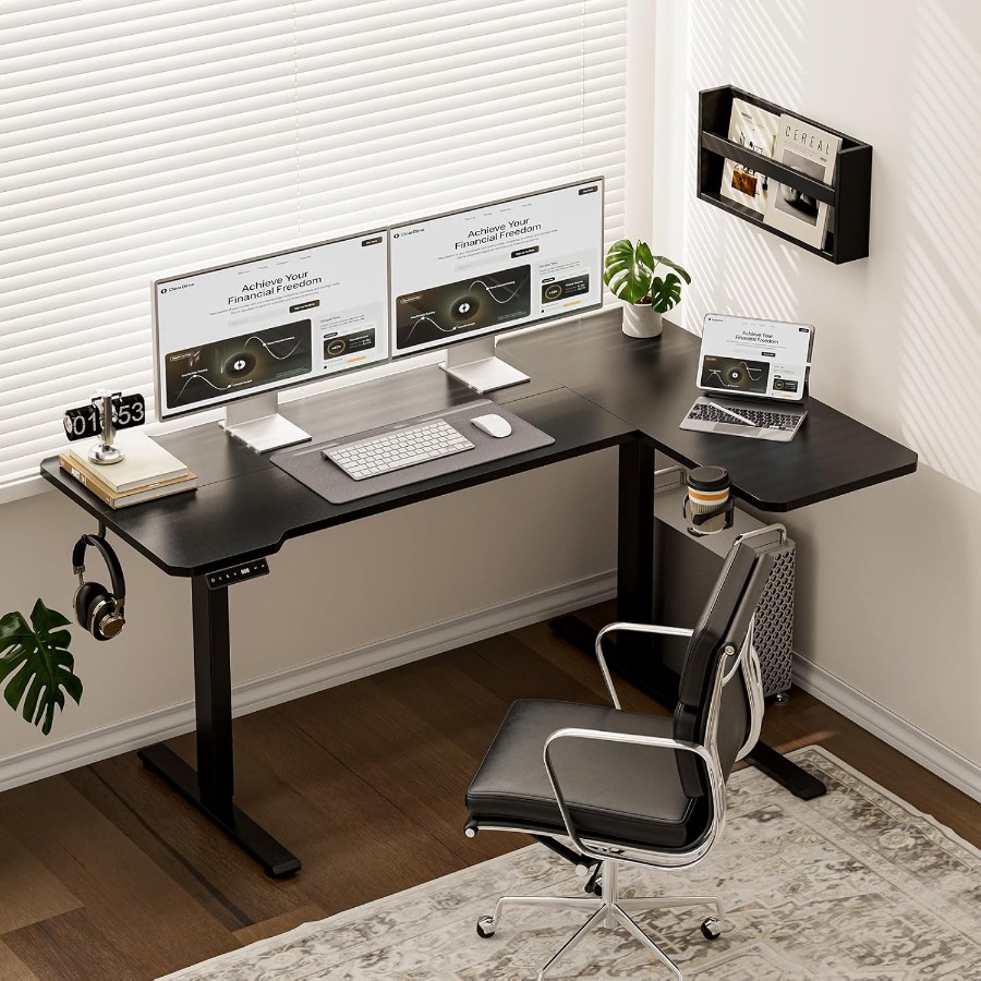 59 Inch L Shaped Adjustable He - огляд і ціна Desk Setup Height
